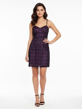 Forever 21 Purple & Black Lace Layered Dress Semi Formal Size Medium